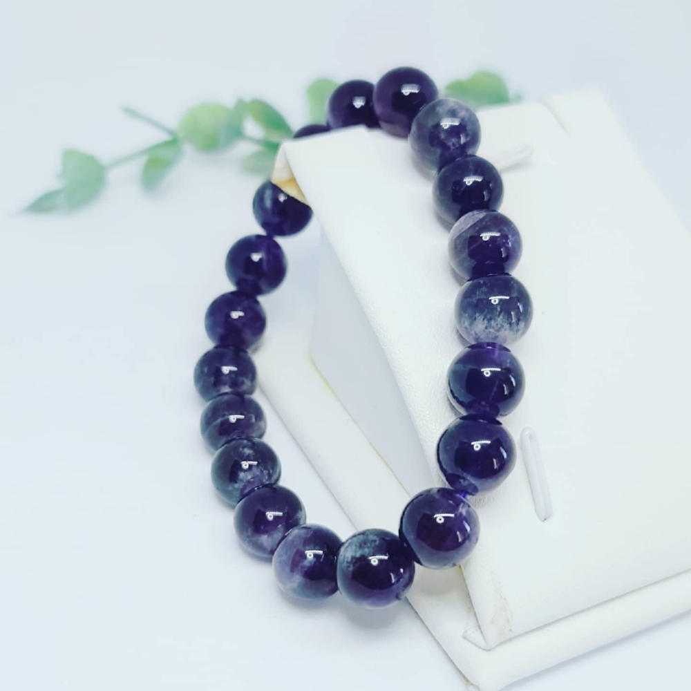 Amethyst beaded bracelet/ 10 mm /Dark Purple